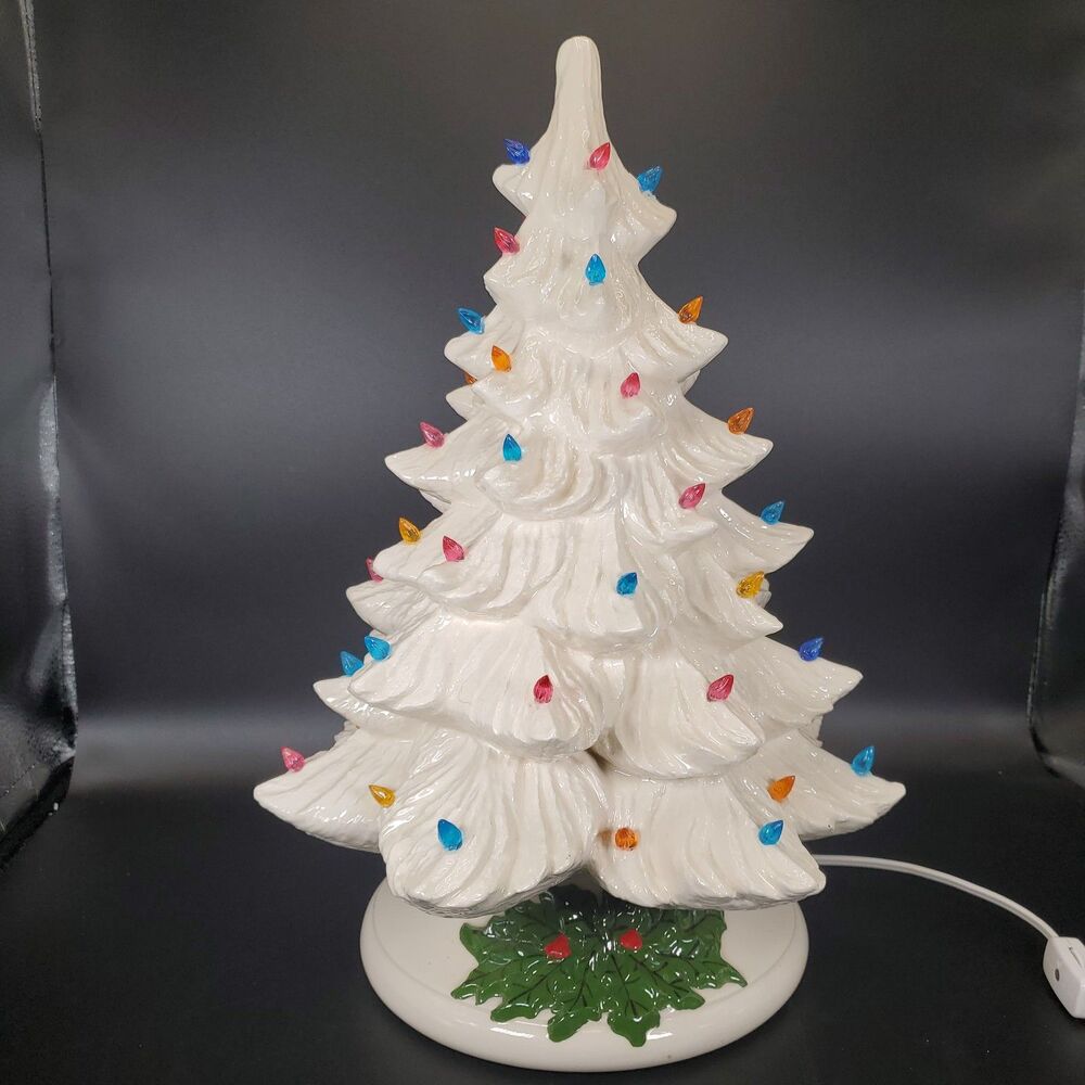 Vintage Ceramic Christmas Tree Pearl White Iridescent 16” Lighted